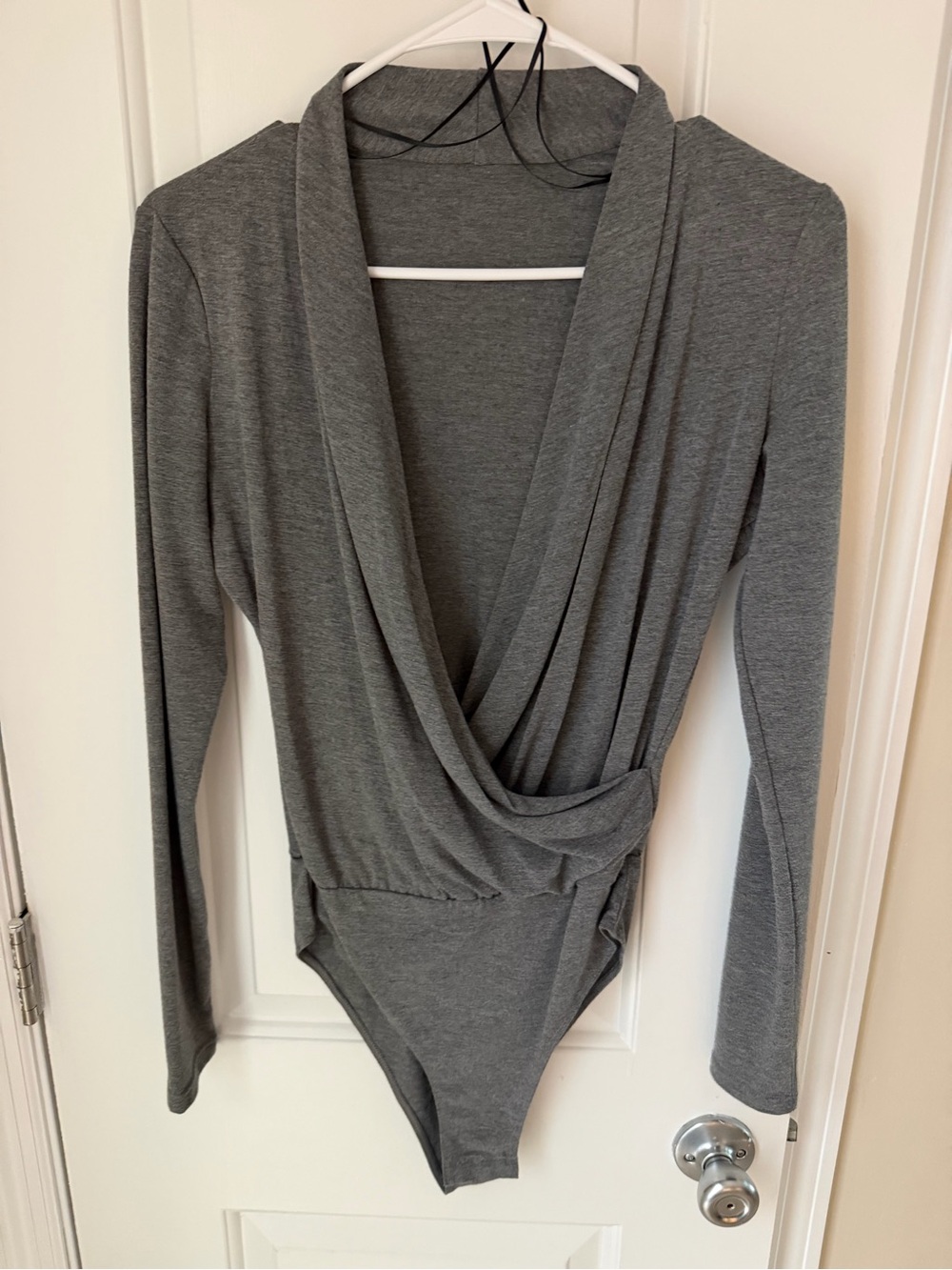 Cider Gray Long-Sleeve Surplice Bodysuit